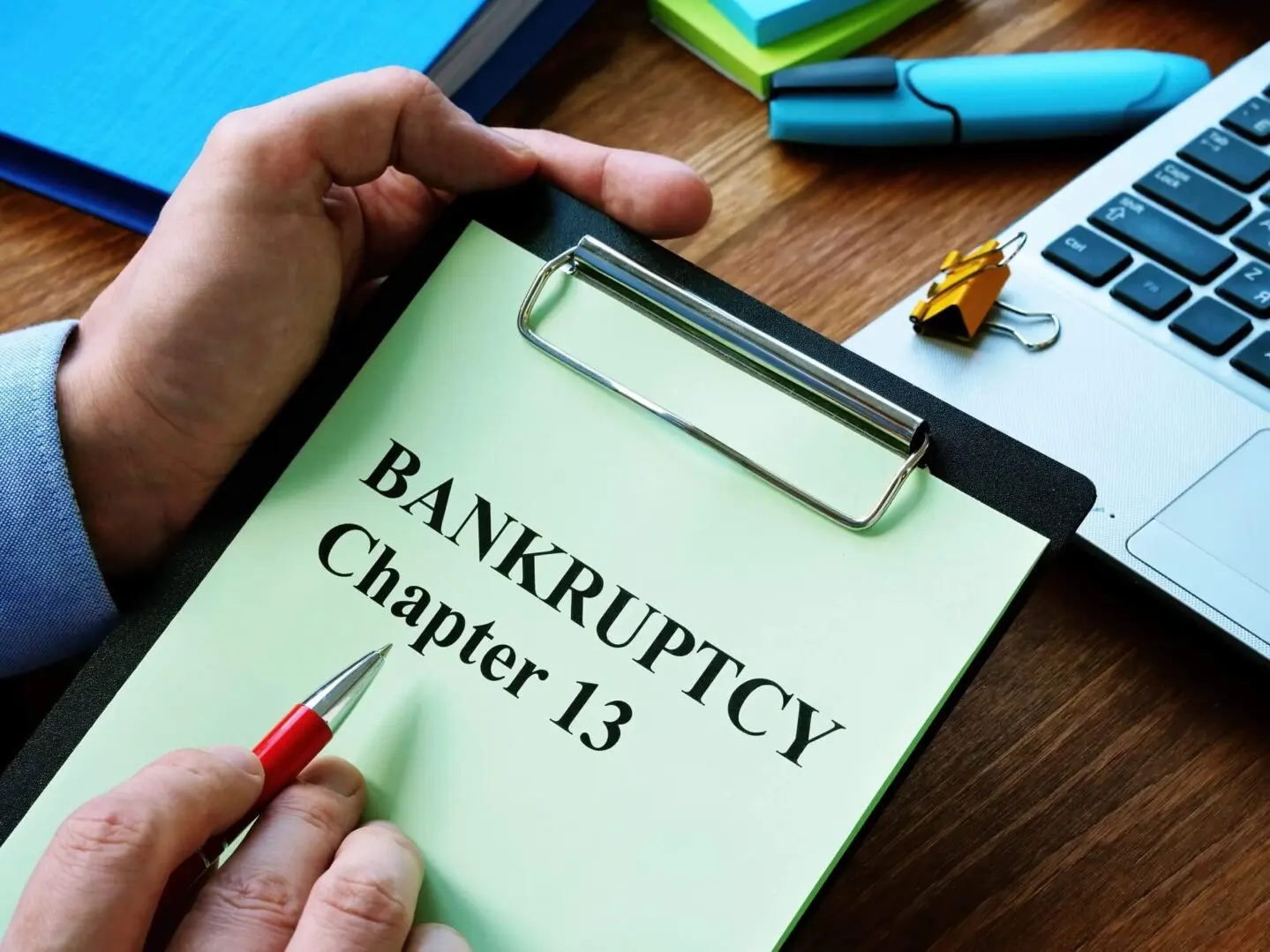 Bankruptcy Chapter 13 paperwork on desk
