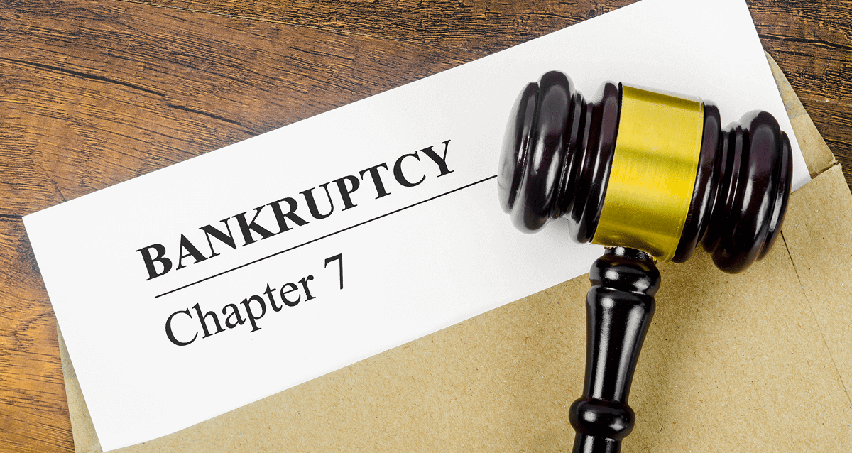 Legal gavel on bankruptcy paperwork