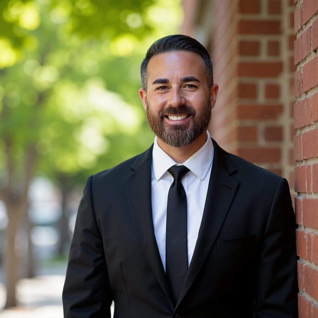 Businessman with beard near trees